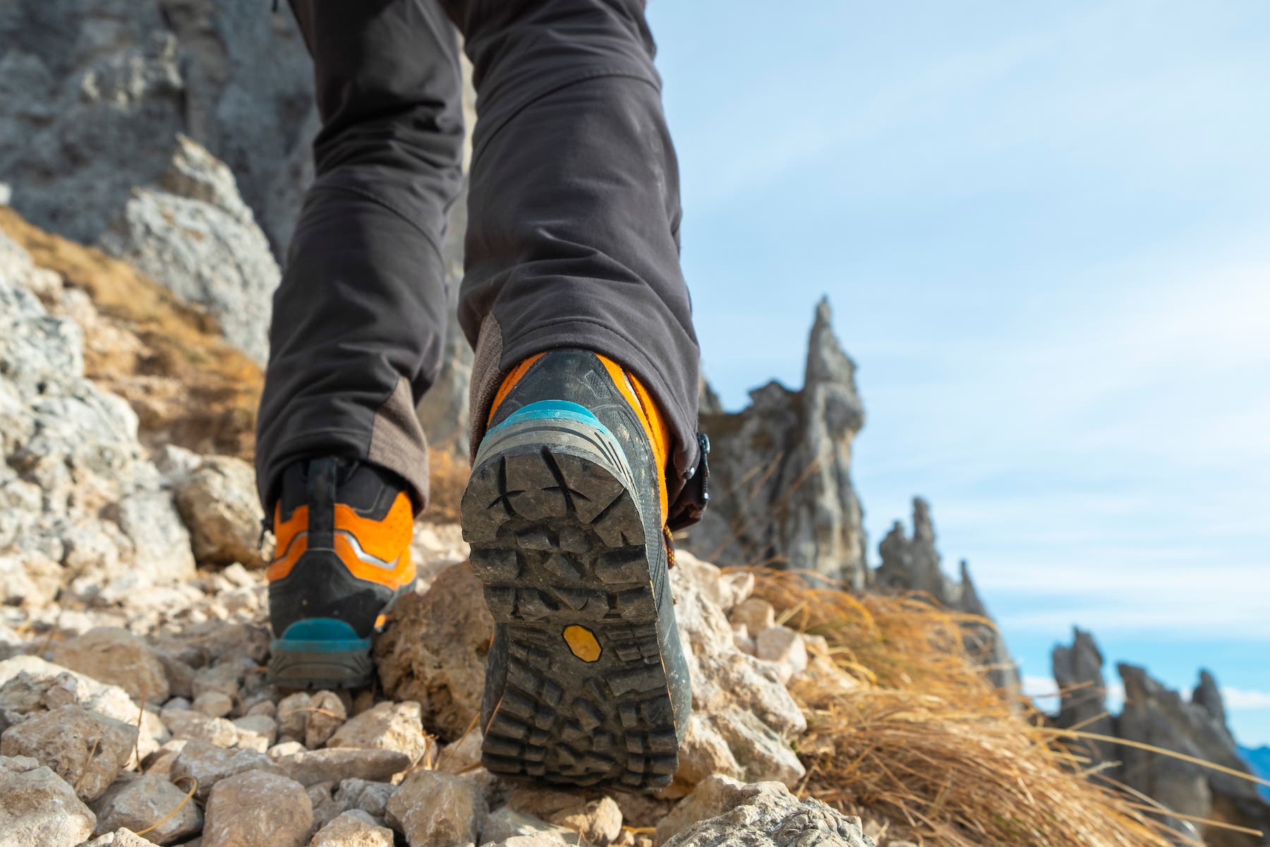 Hiking boots on a rocky trail