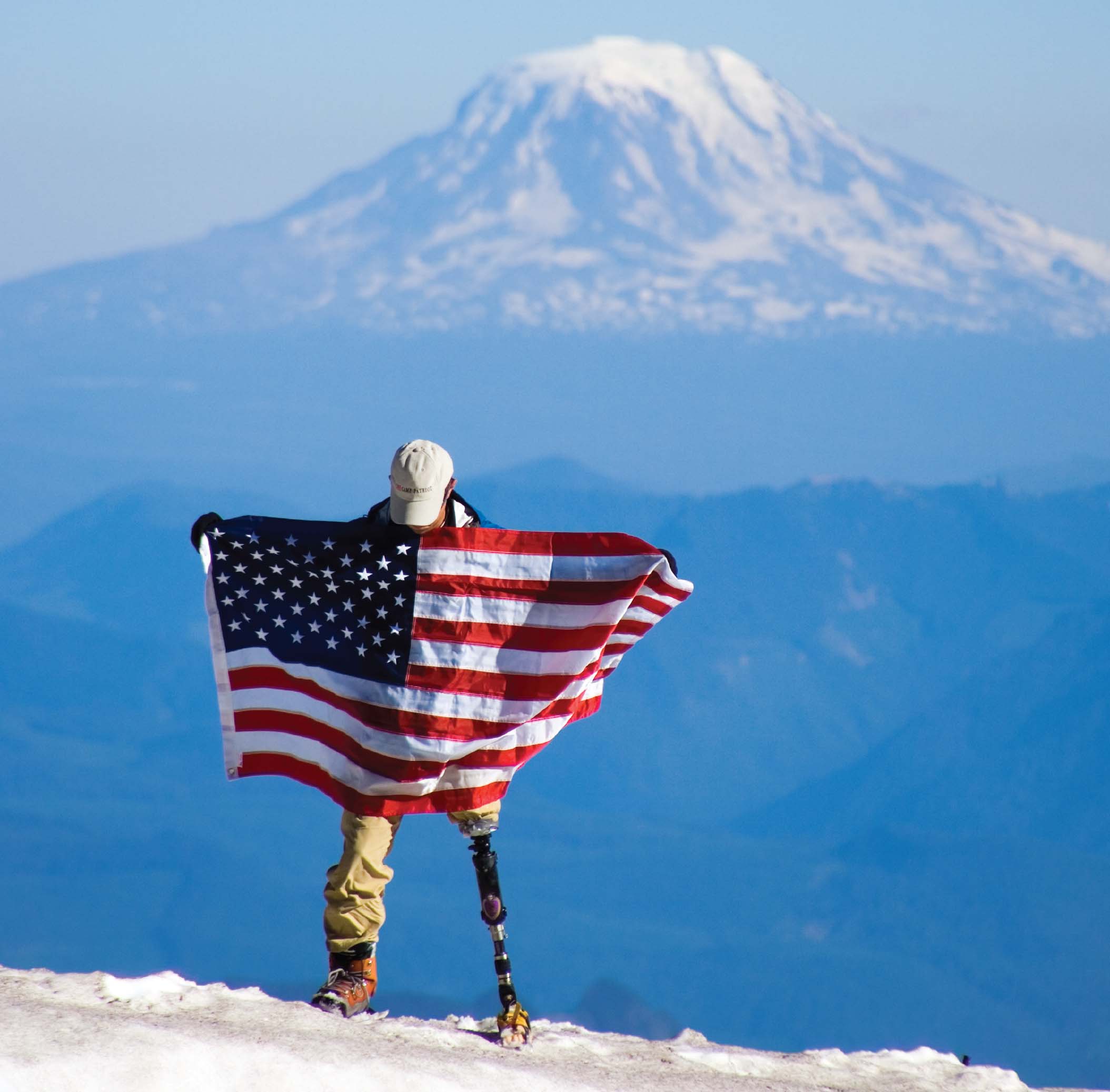american flag and mountain