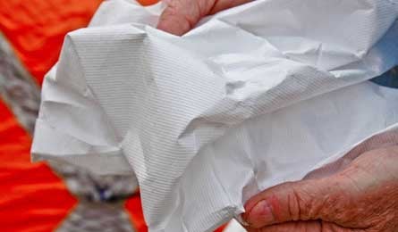 Groundsheet4 33002 Type 1443 Tyvek resists tearing, punctures and dirt, but is soft and cloth-like, with visible patterning in the non-woven fabric.