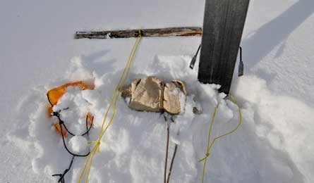 Tentstakes8 32994 Anchoring in deep snow requires extra effort. Use deadman anchors like pre-manufactured snow/sand 'baskets, rolled stuff bags, thick sticks, or even…