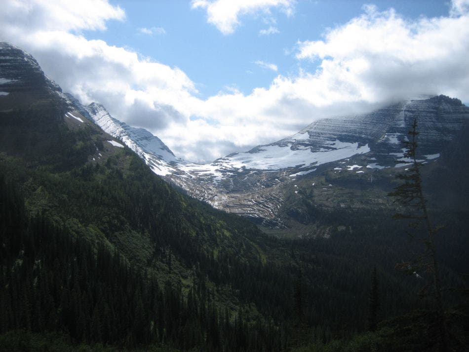 Views of the Agassiz Glacier the Agassiz Glacier on the hike up toward Upper Kintla Lake. Views of the Agassiz Glacier can be viewed as you descend toward Upper Kintla Lake.