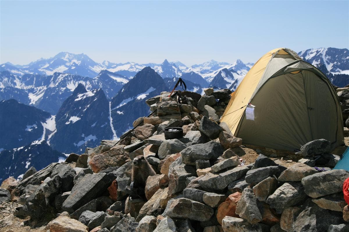 Base camp, with hungry Marmot None