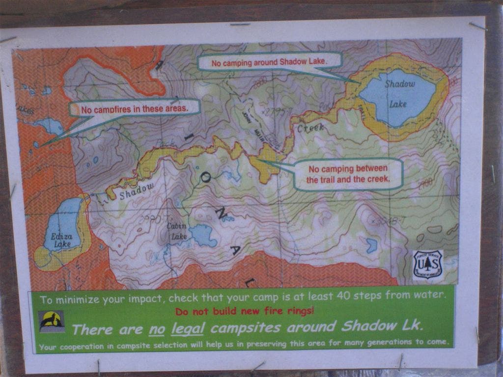 Camping sign around Shadow Lake None