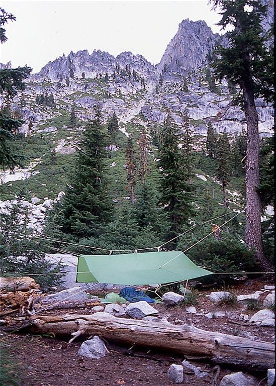 A campsite beneath the towering Guadalupe Mountains.