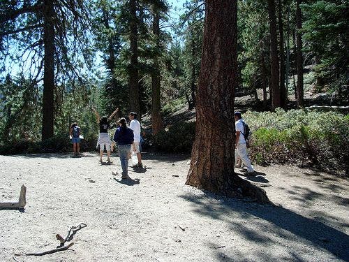 Hikers rest at Icehouse Saddle. None