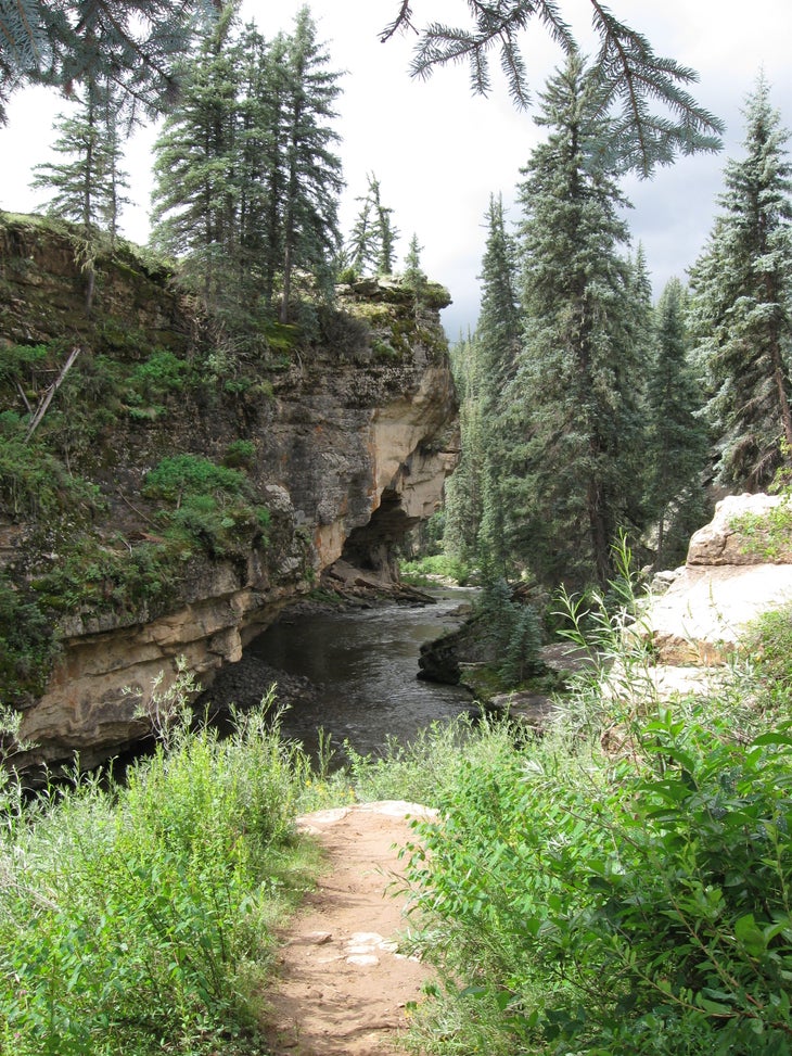 Hiking along river None