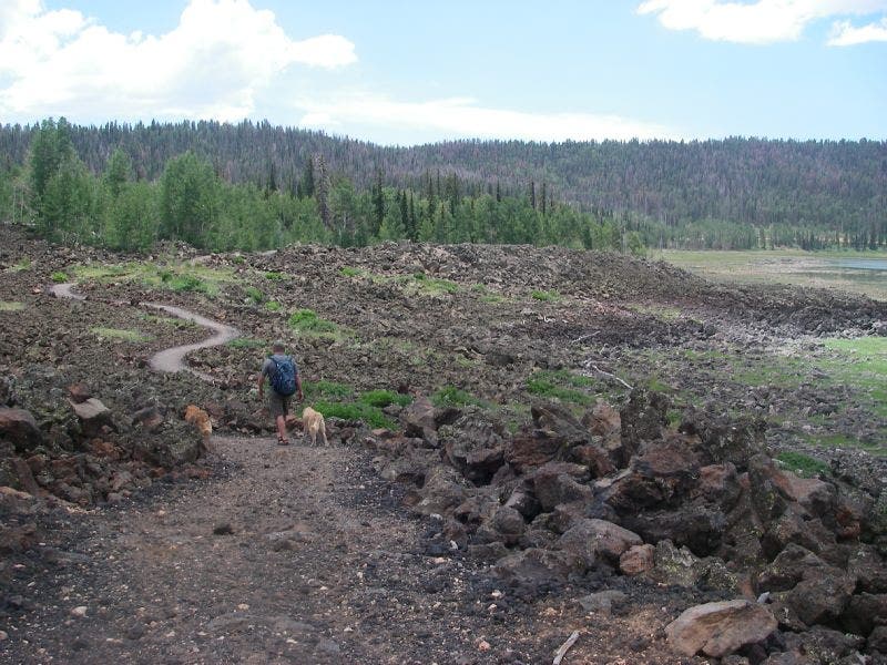 Hiking through lava flow None