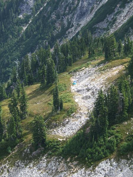 Looking down onto camp None