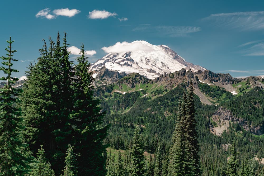 View of Mt. Rainier on the Naches Peak Loop Trail in Mt. Rainier National Park.