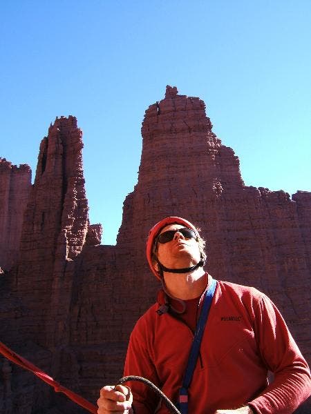 John belays Dougald with the Titan in the background.