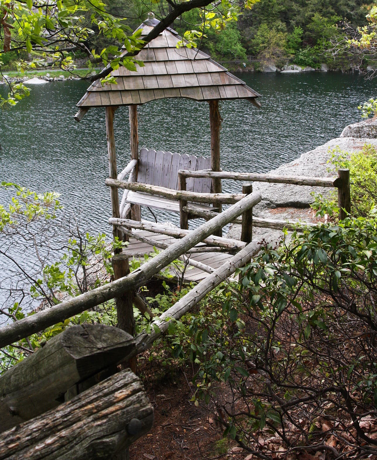 One of many lookout benches along the lake None