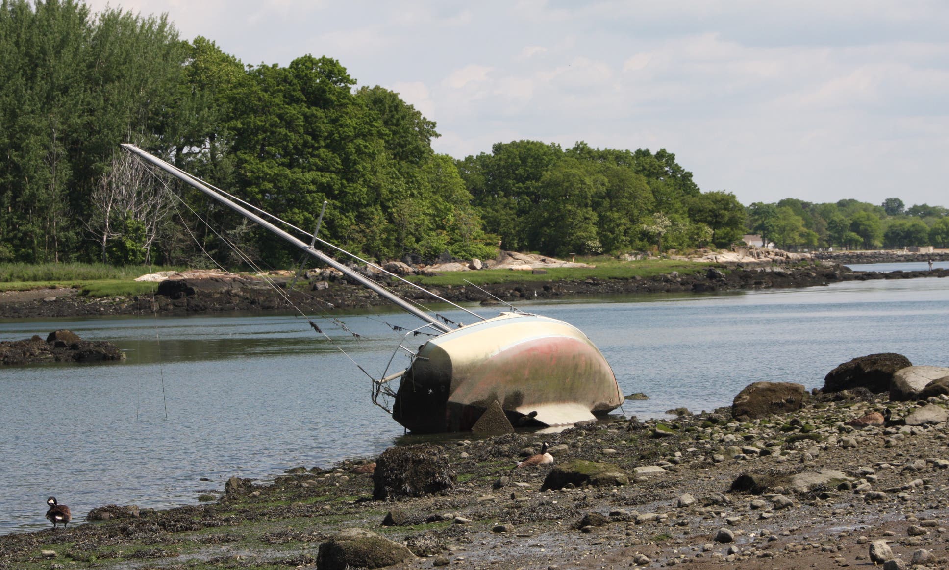 Partially capsized boat None