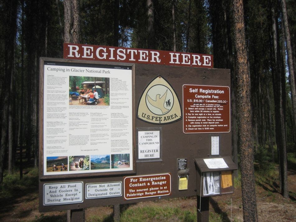 Registration Sign with trail info and campground regulations. 