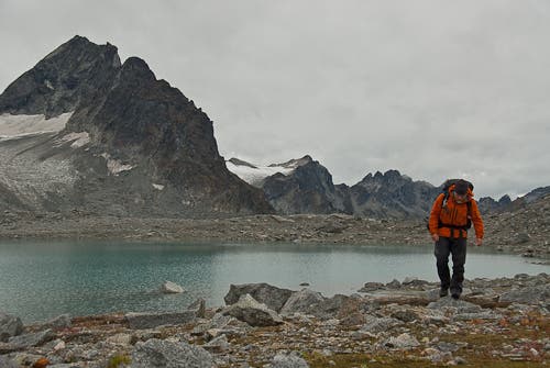 Skirting a glacier-fed pond None
