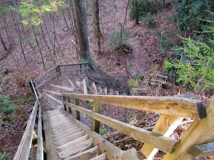 Steep stairs None