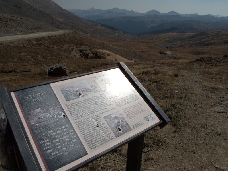 Stony Pass informational sign before the start of the CT section hike. A sign explaining the history of Stony Pass.