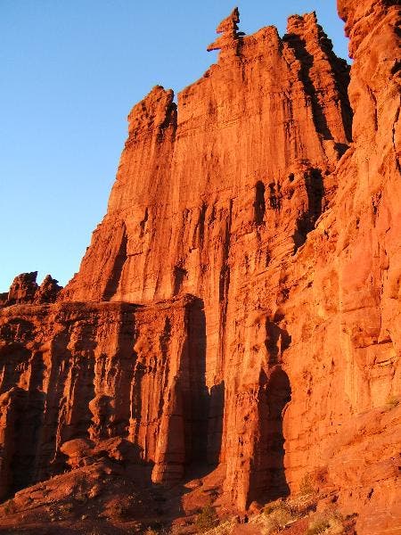 Sunset makes the walls glow.