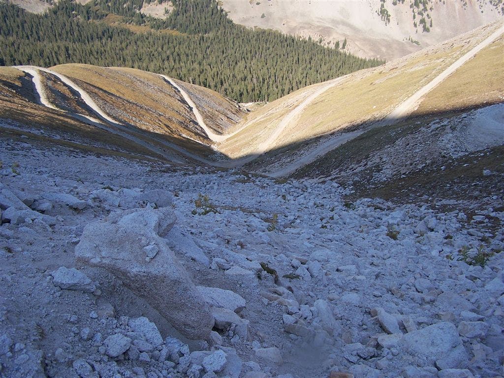 The Tejas Trail winds back and forth in swtichbacks across the mountain. 
