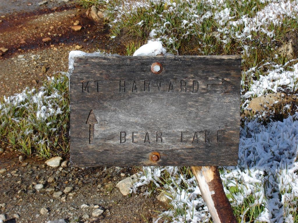 The Bear Lake-Mount Harvard trail junction None