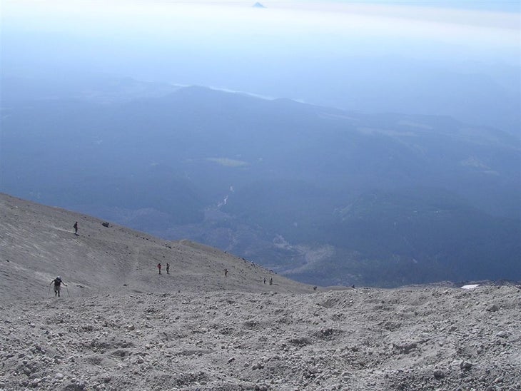 View from the summit, looking south on the final scree slope None