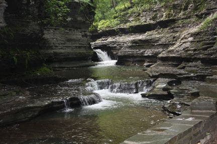 Water meanders through the gorge None