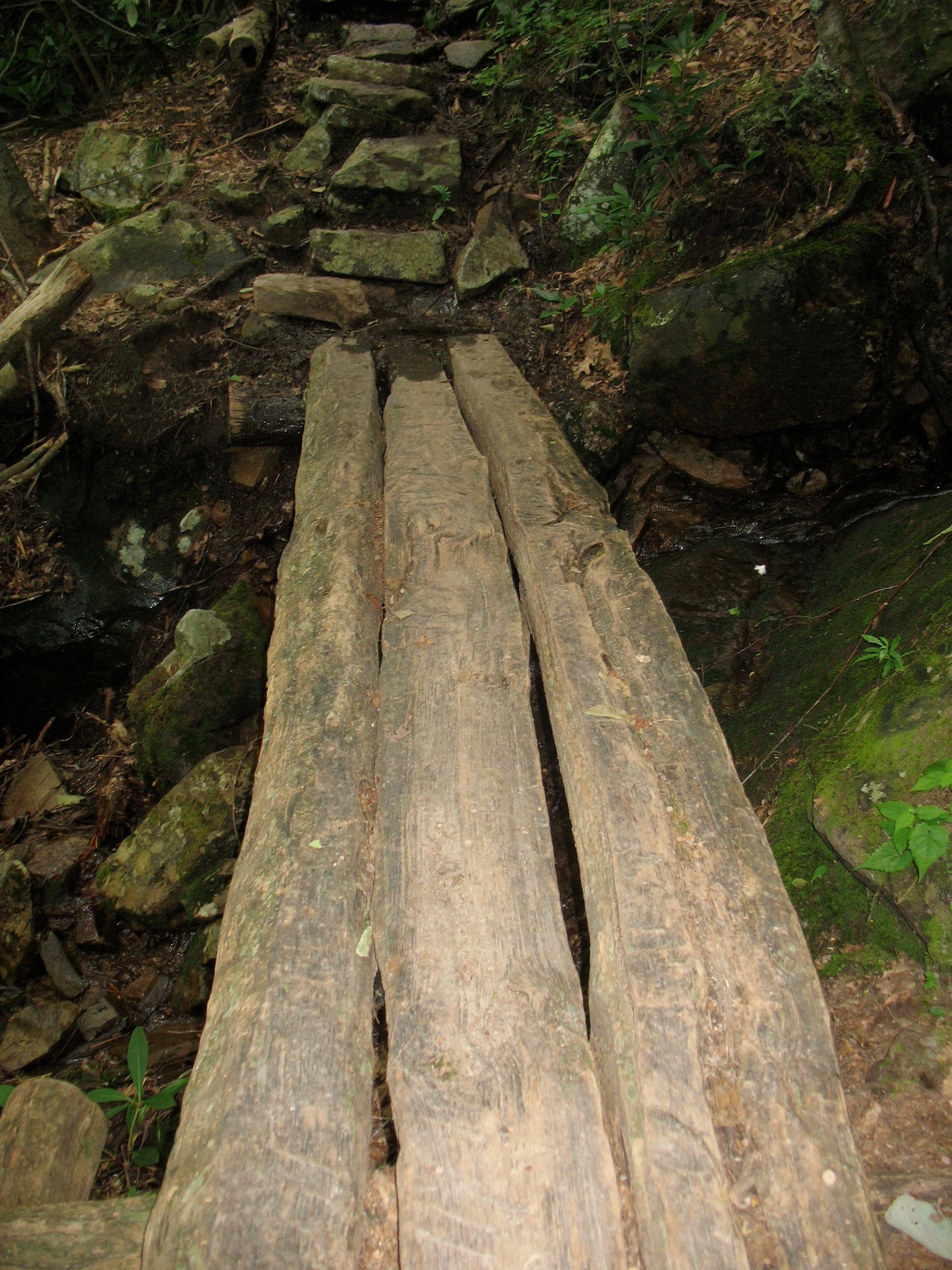 Wooden Bridge Over Small Cascades None