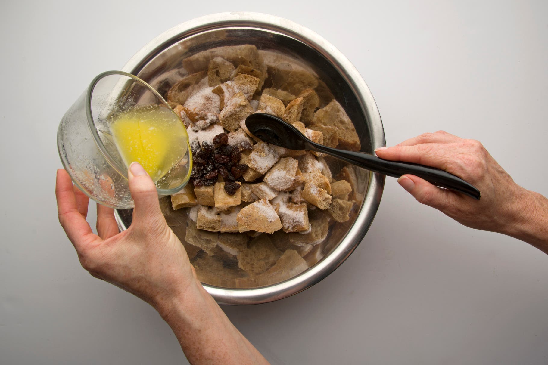 Bread Pudding: Step 1 toss bread chunks