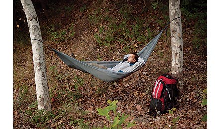 It’s designed for lounging, not sleeping, but at only 7 ounces it’s the lightest—and most comfy—camp chair we’ve tried. $77; grandtrunkgoods.com