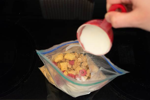 PB&J Cereal: Step 3 add milk powder to cereal