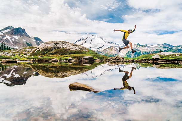 You'd probably jump for joy here, too. And why not? This little tarn with 10,781-foot Mt. Baker looming in the background isn't even the main…