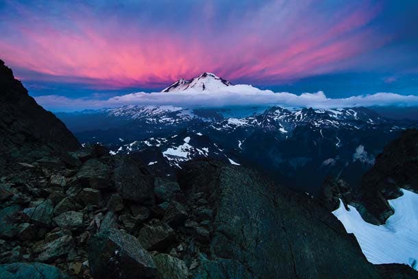 North Cascades National Park - Mt. Baker From one mountain to another: Welty snapped this sunrise portrait of Mt. Baker from the top of the Fisher Chimneys, a class 3 and 4 mountaineering…