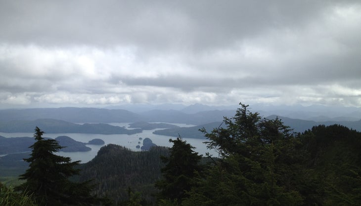 Haida Gwaii's Bear Sound Sleeping Beauty's commanding views of Bear Sound and the islands below.