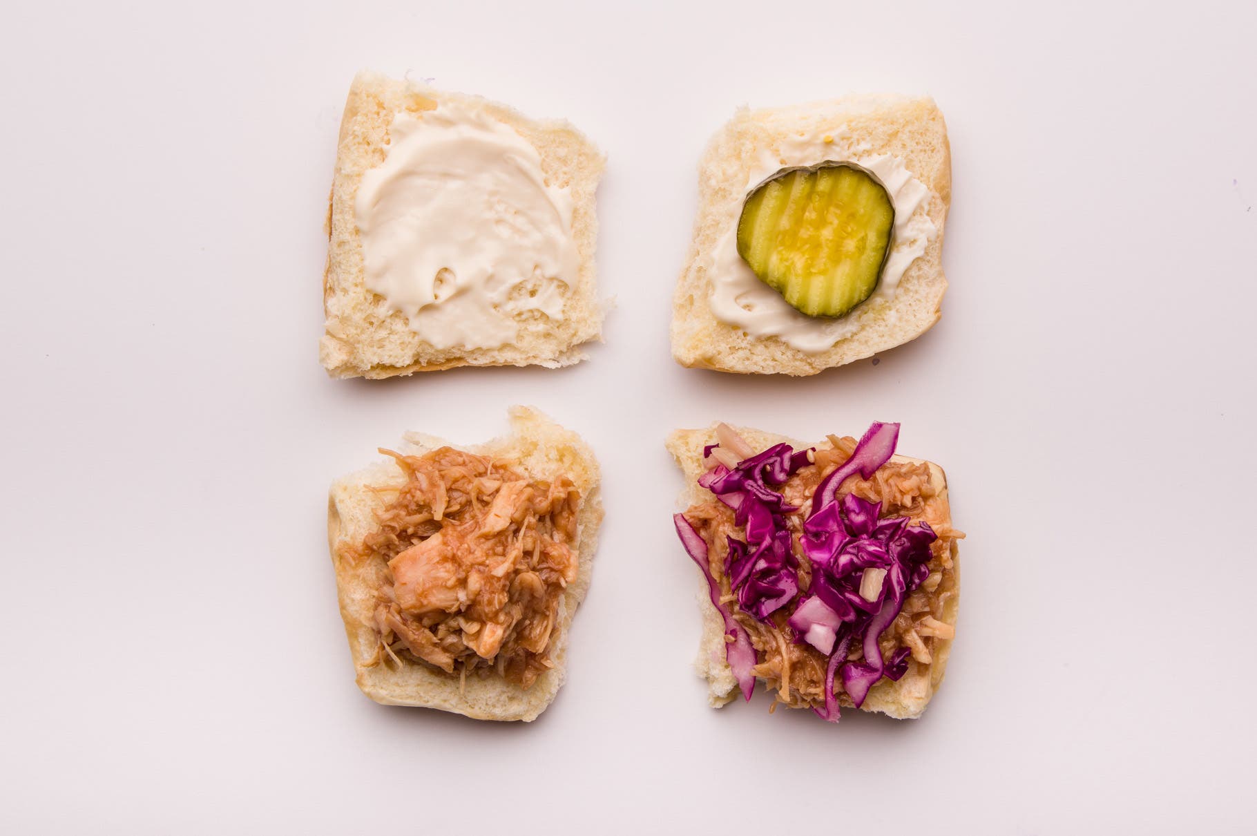 Barbecue Chicken Sliders: Step 5 Split rolls and spread a little mayo and relish on each one (optional). Divide chicken mixture among them, and top with a spoonful of slaw and a…