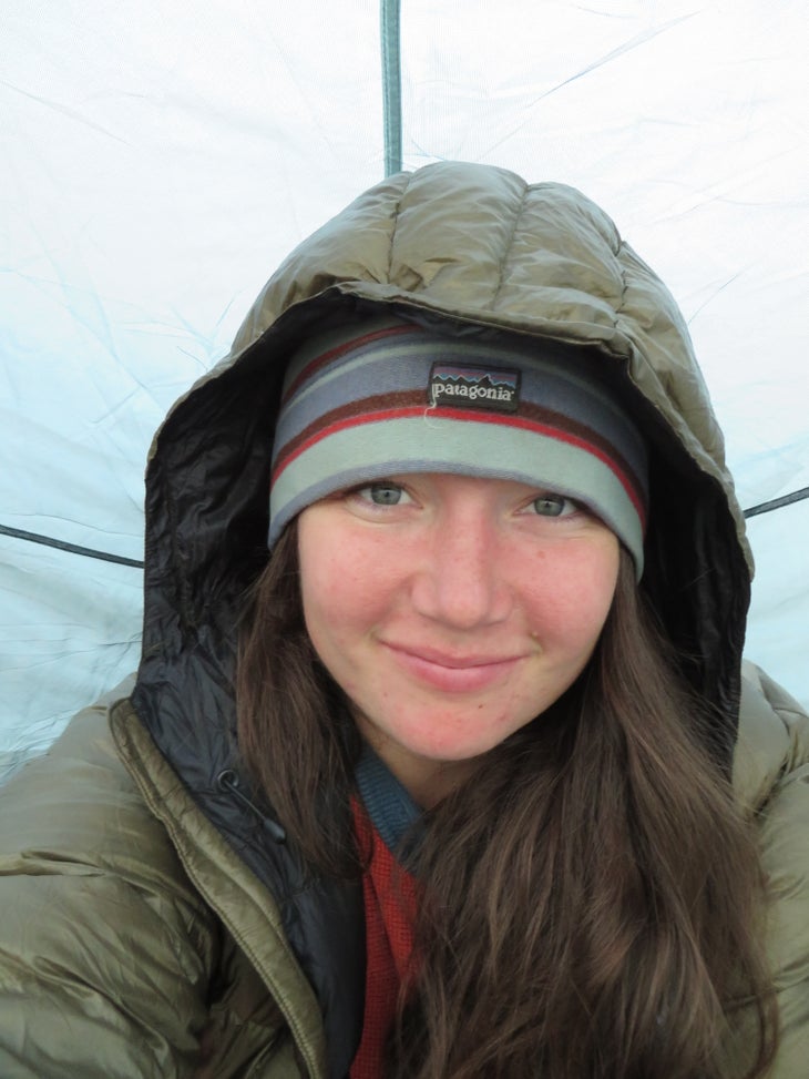 Kristin Gates Safe in my tarp tent on night 1.