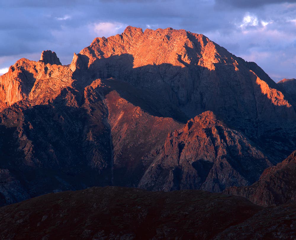 Sunset light on Mount Eolus, on of the \