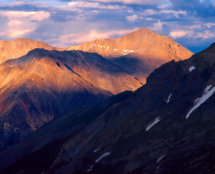 Sunshine Peak Sunset Sunset light on Sunshine Peak, one of Colorado's 54 \