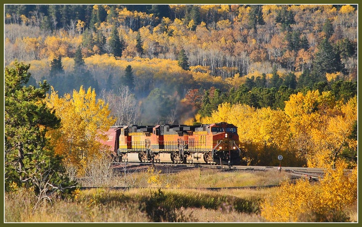 Westbound freight train in Glacier National Park, Montana (credit Loco Steve via Flickr) None