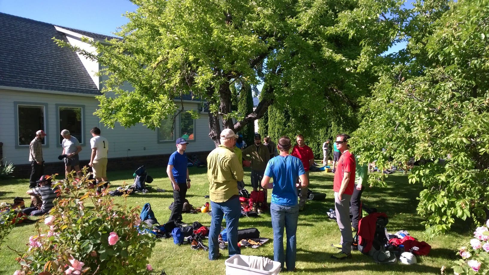 Leaving Bunny Flat trailhead. 22 climbers on team 1. It's more than 7,000 vertical feet from trailhead to summit.