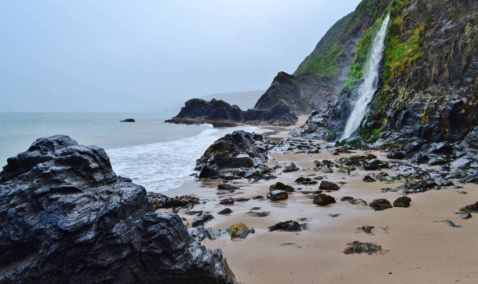Gwalia-Falls Gwalia Falls can be found on Tresaith Beach in Tresaith, a small coastal village about nine miles outside of Cardigan.