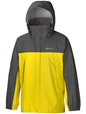 The kids' version of the classic Precip shell is made of the same stuff as the grown-up version: ripstop nylon with Marmot's NanoPro waterproof…