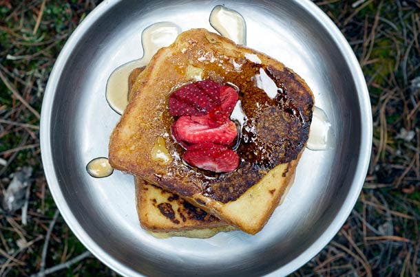 French Toast with strawberries served on the MSR Mountain Plate: $9.95, 4.4 oz www.cascadedesigns.com/msr