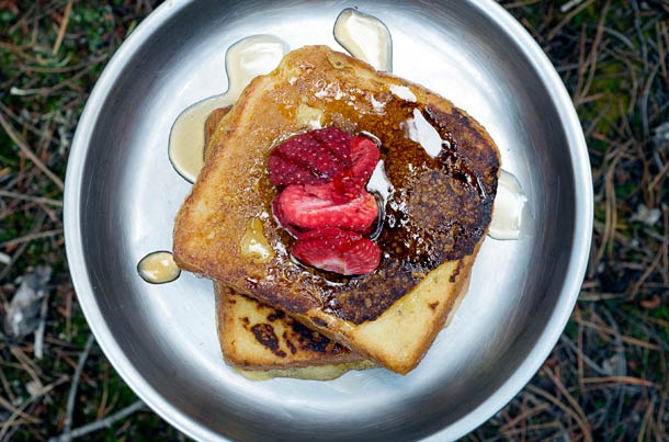 French Toast French Toast with strawberries served on the MSR Mountain Plate: $9.95, 4.4 ozĀ www.cascadedesigns.com/msr