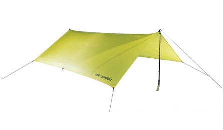 Add your own trekking poles, and this simple, feathery tarp can house three campers.  Eight stakeout loops make for a taut pitch, and the optional…