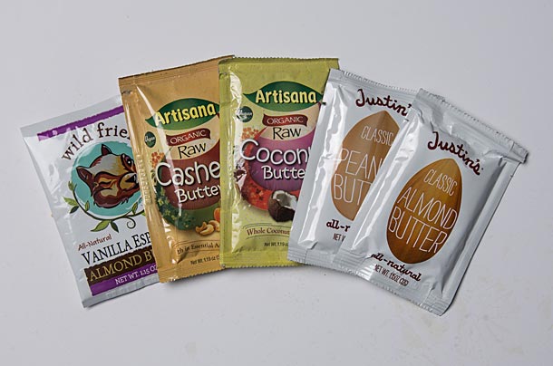Trail Smoothies Step 2: Pick a fat Small packets of nut butters are ideal for adding essential calories and flavor-boosting fat.