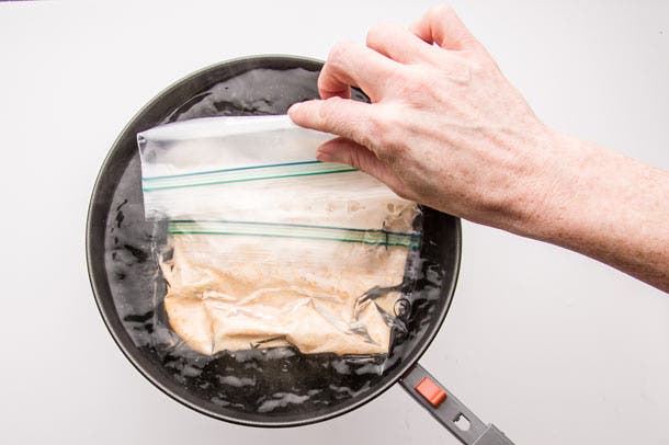 Place bag in boiling water