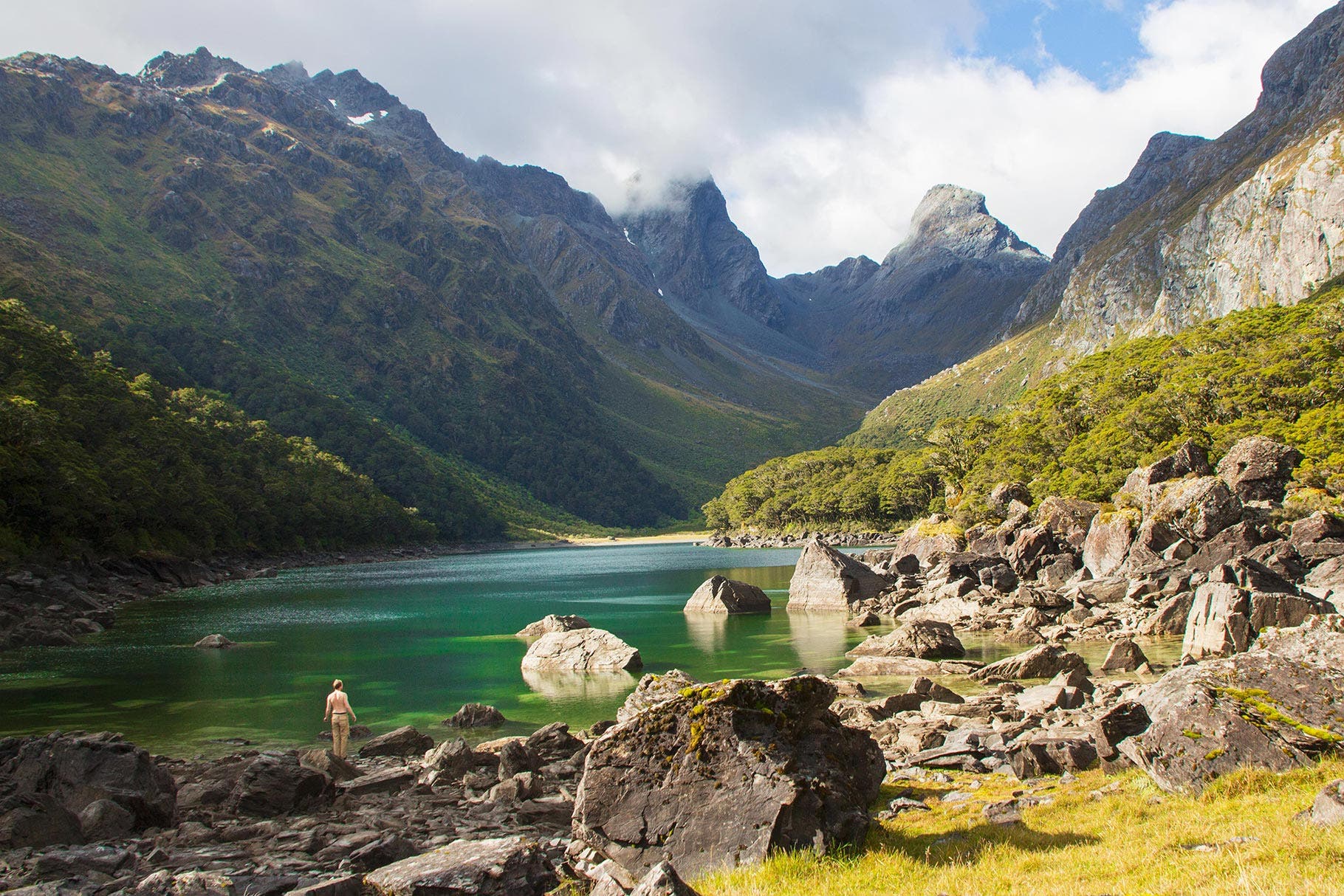 This large lake is an emerald jewel set below 5,900-foot Emily Peak (center). (Rachel Zurer)