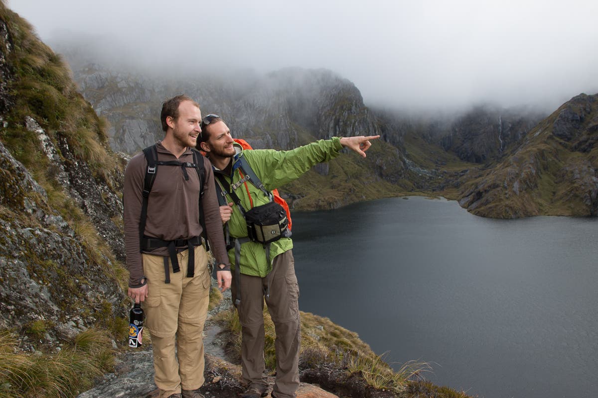 Jonathan Rand (left) and Jeff Ruhle enjoy the sights on New Zealand's Routeburn Track. (Rachel Zurer)