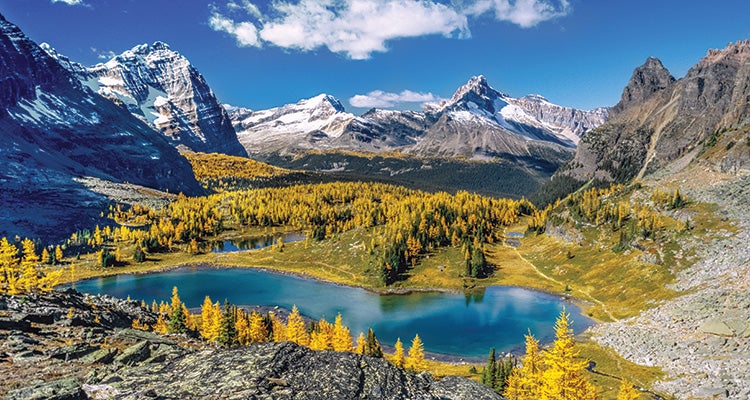 "Hungabee Lake and 8,050-foot Vanguard Peak"