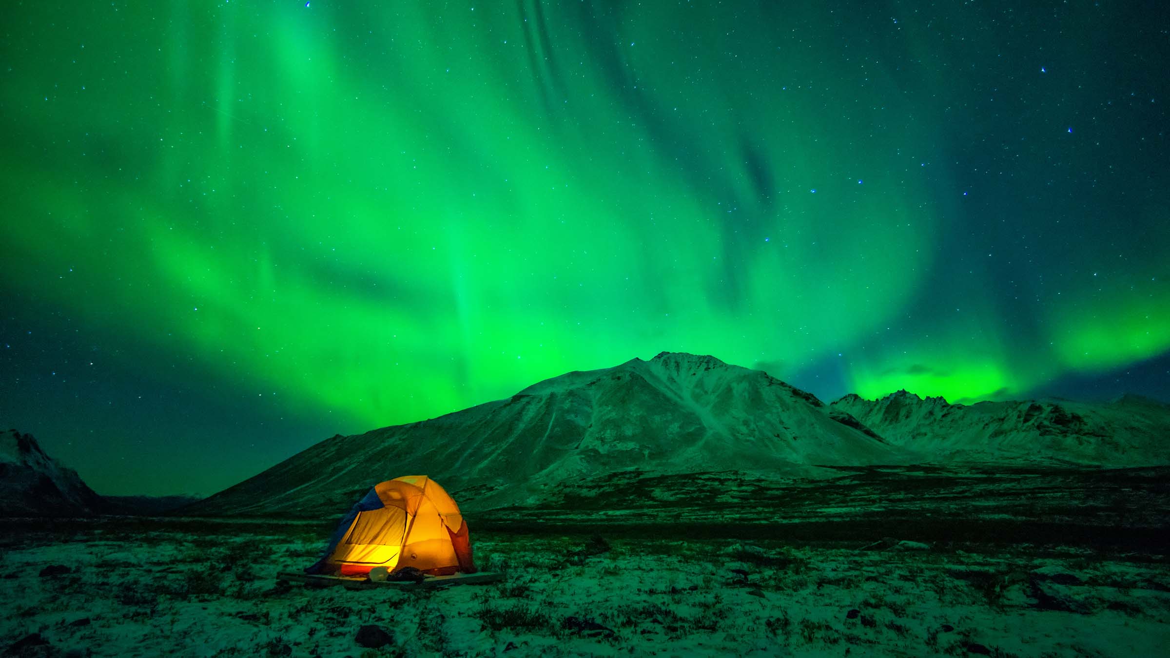 northern lights lit-up tent