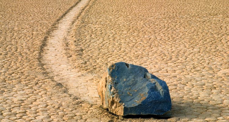 Racetrack Playa Racetrack Playa's moving rocks. (Photo by Marcus Reinkensmeyer)